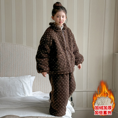 女童睡衣冬季加厚珊瑚绒家居套装