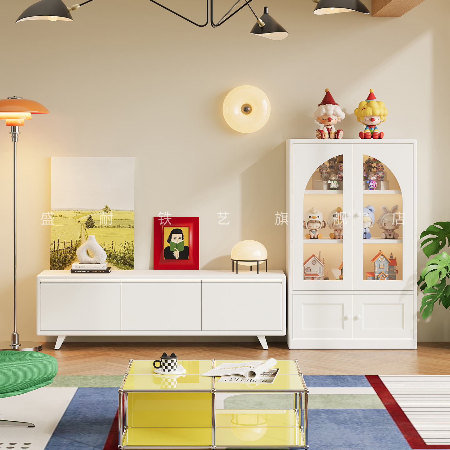 奶油风电视柜客厅家用落地组合置物柜小户型简约储物柜边柜立柜子