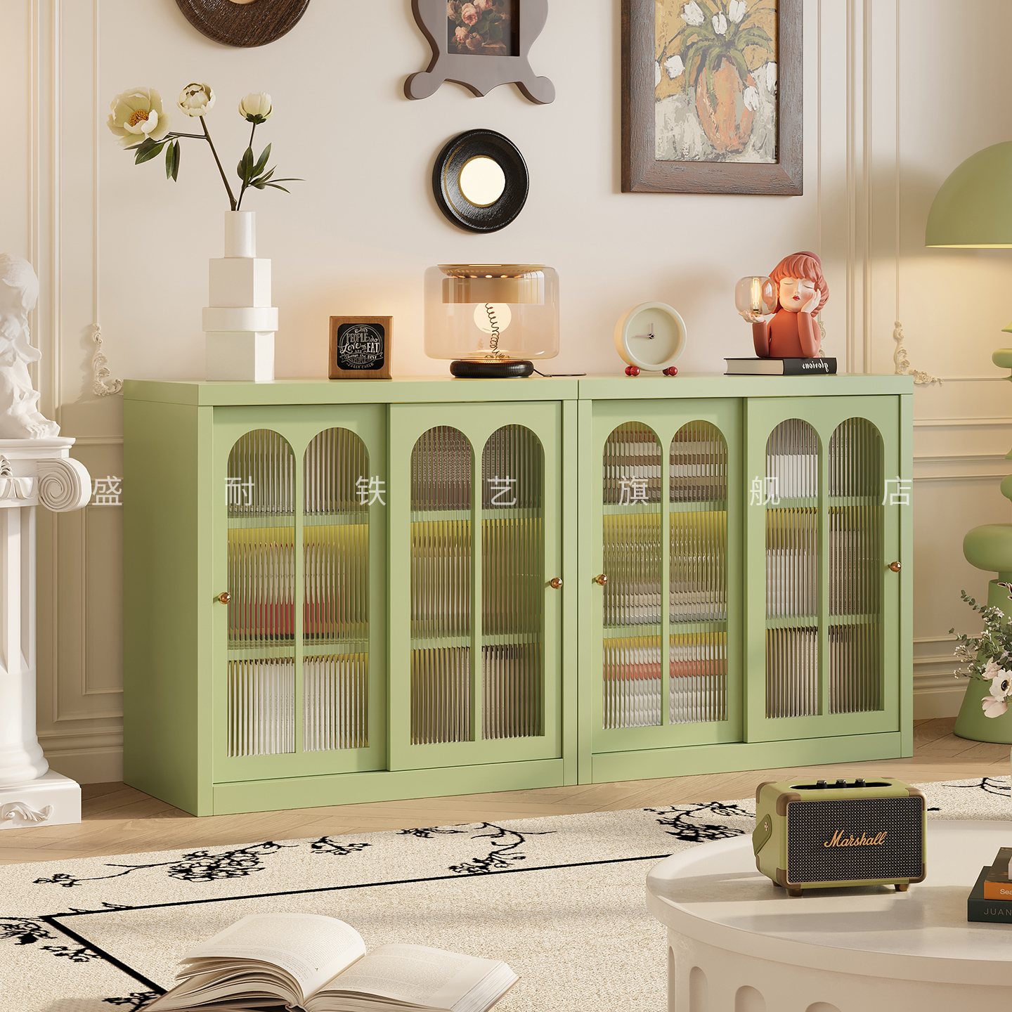 钢制推拉门书柜模块组合柜矮柜