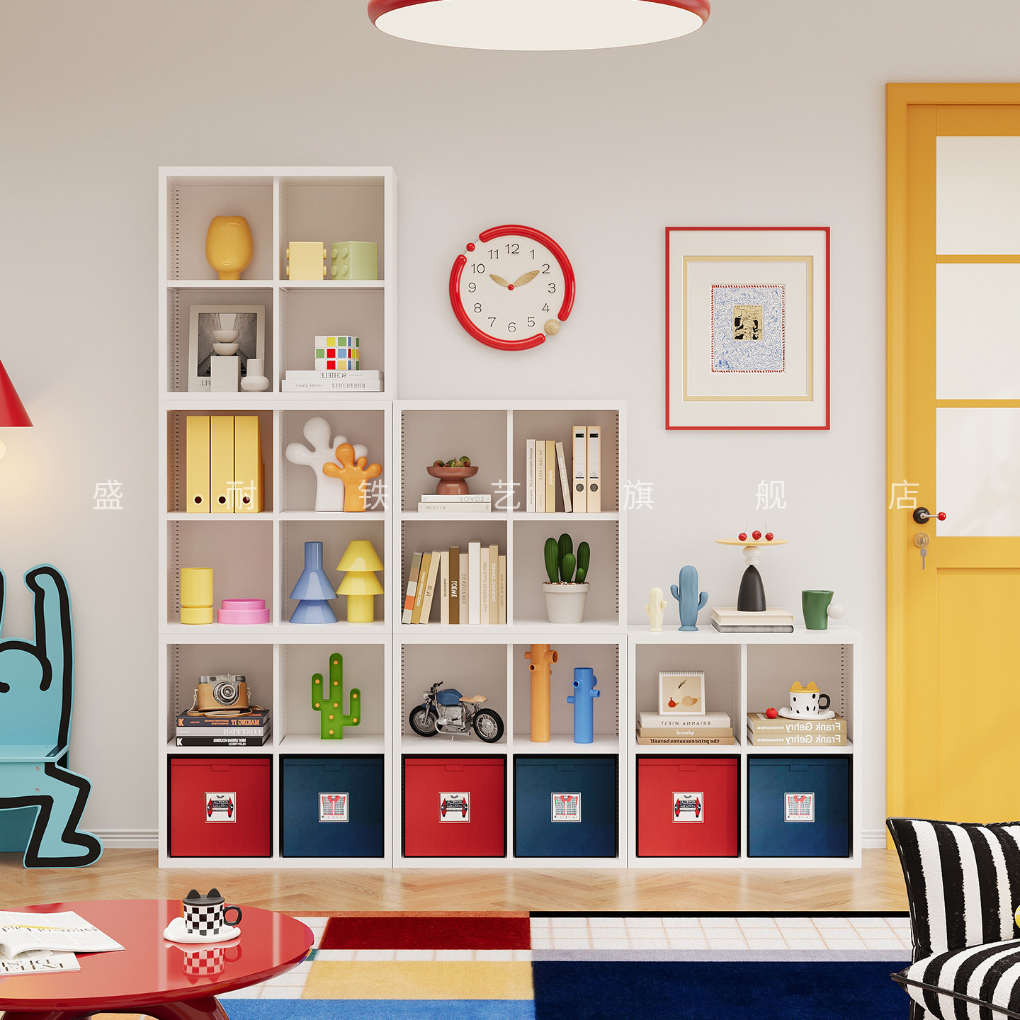 加厚金属日式格子柜无甲醛DIY自由组合书柜儿童绘本书架小收纳架