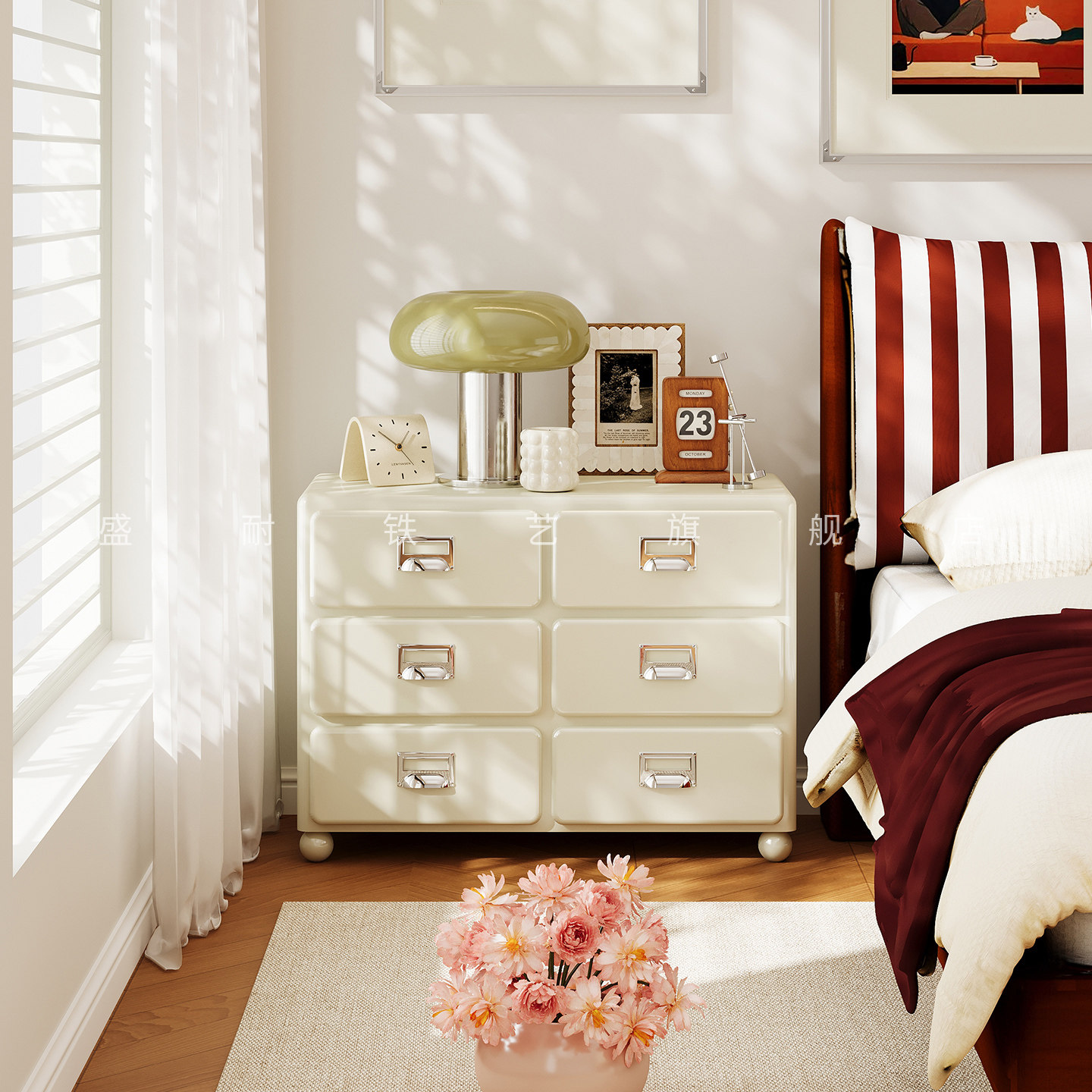钢制卧室收纳柜中古风家用床边柜