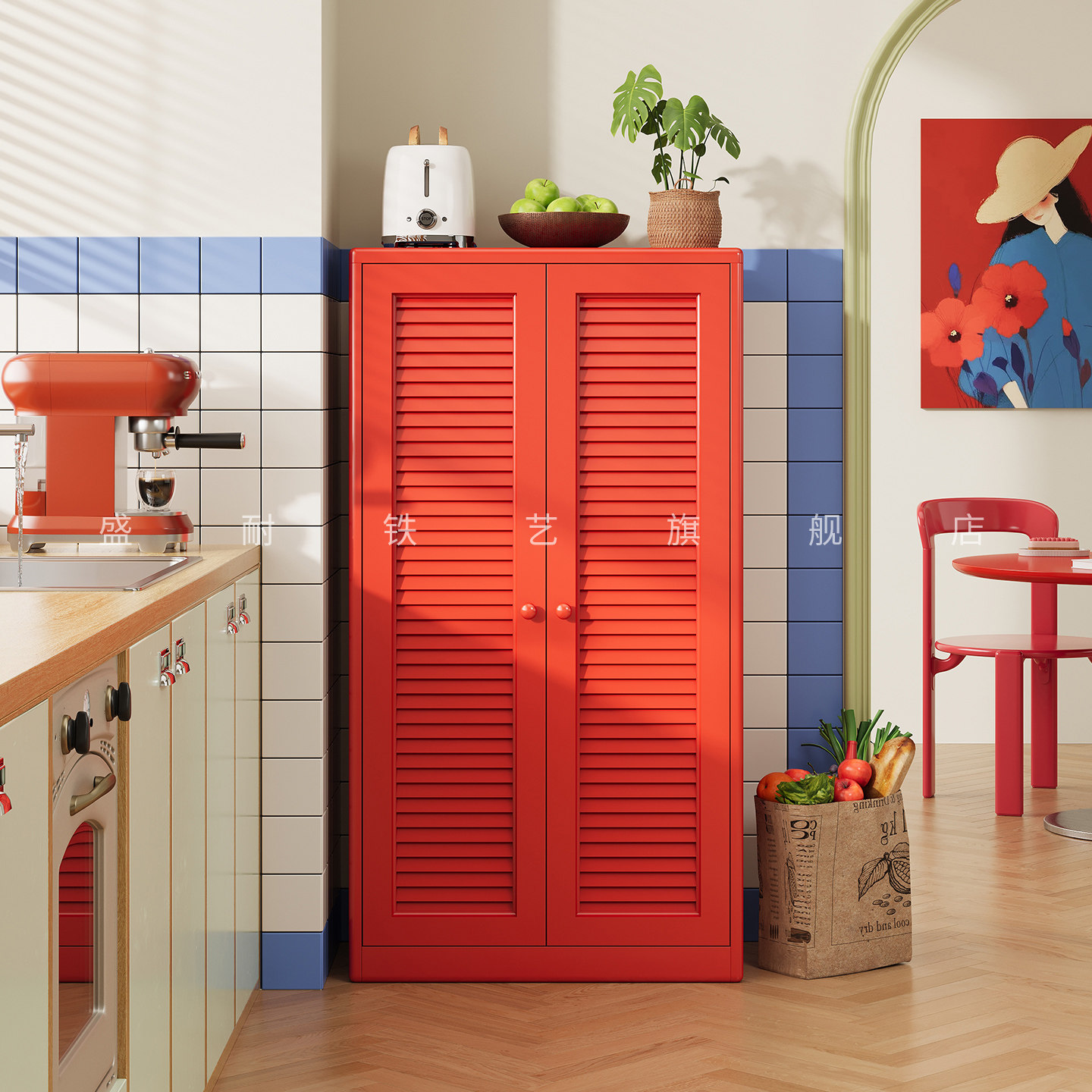 复古风新款金属厨柜整体成品橱柜餐边柜小户型铁艺客厅收纳储物柜,住宅家具,餐边柜,淘宝优惠券,粉丝福利购,淘宝优惠卷