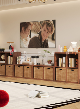 钢制中古风书架落地收纳置物架客厅自由组合模块电视柜格子柜书柜