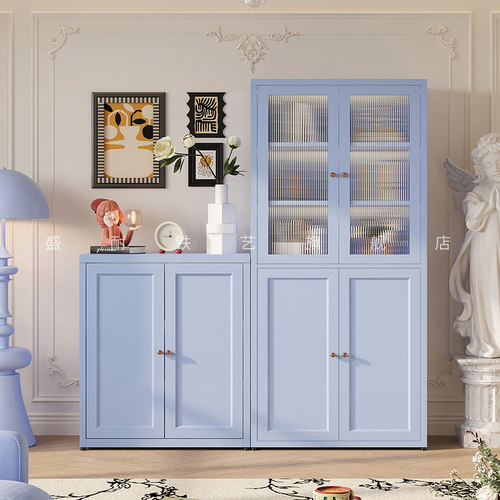 奶油风模块柜铁艺自由组合柜