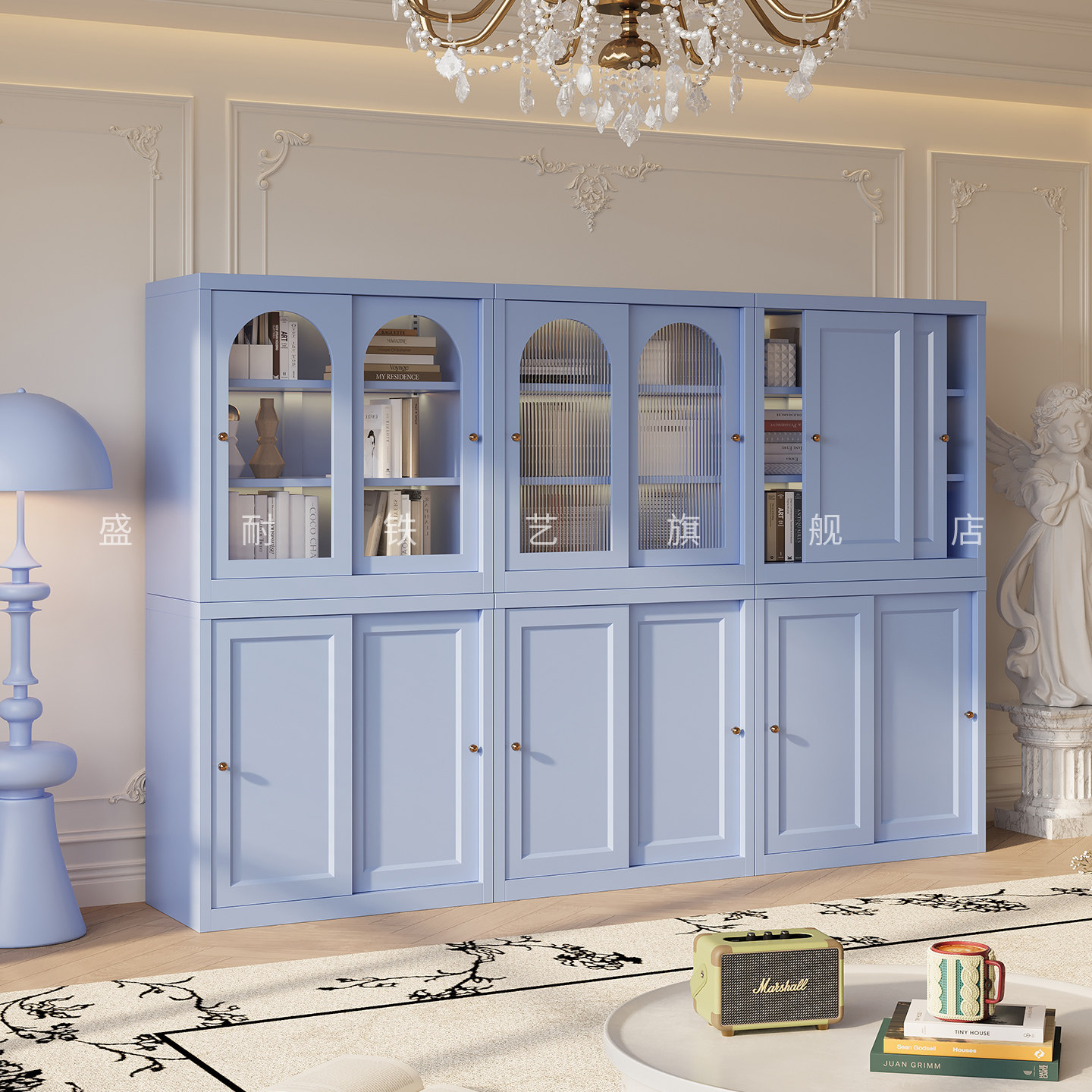 铁艺儿童书橱推拉门书柜带玻璃门客厅组合柜置物架移门储物柜书架