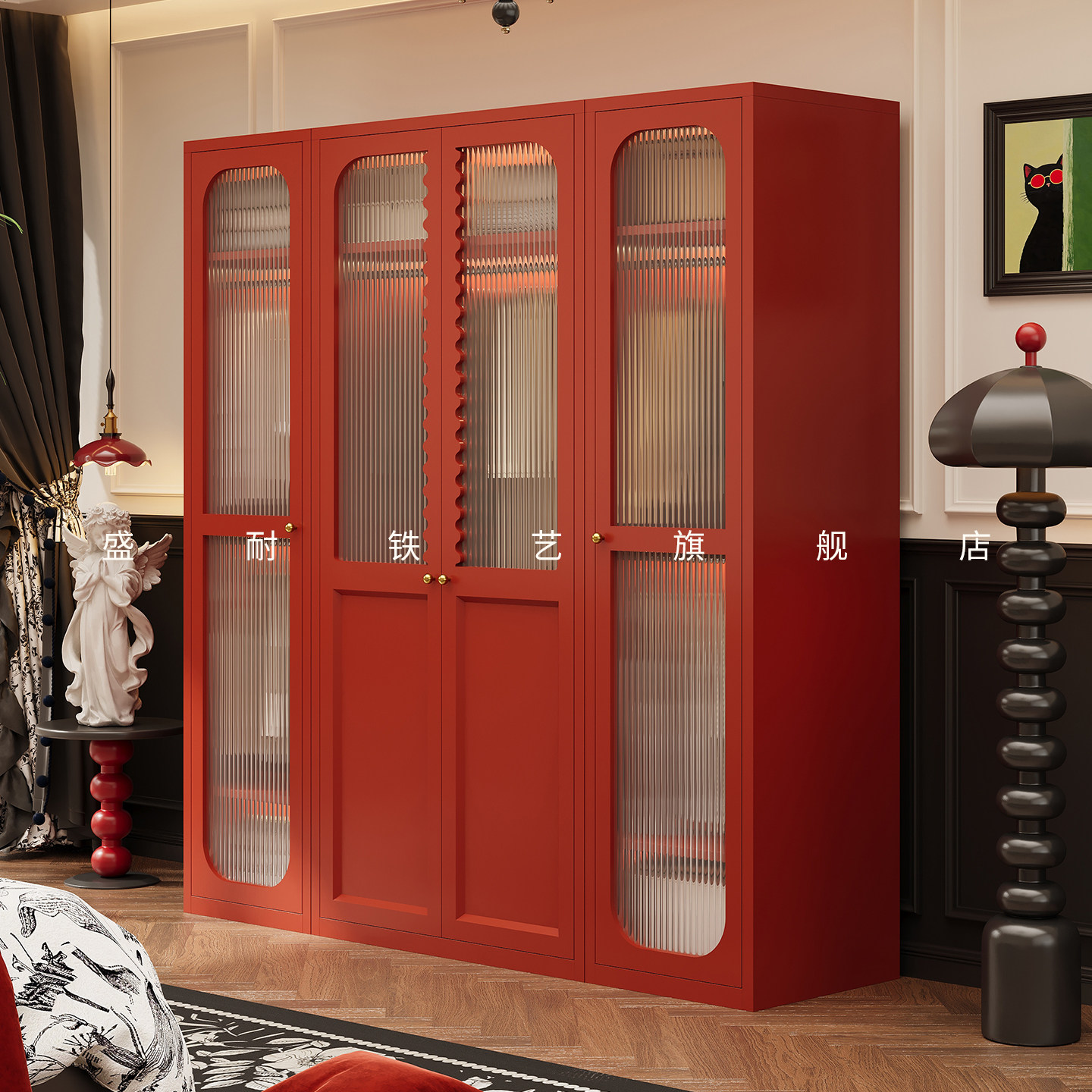 美式复古钢制衣柜成人家用卧室挂衣柜子法式中古风自由组合大衣橱