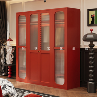 美式复古钢制衣柜成人家用卧室挂衣柜子法式中古风自由组合大衣橱