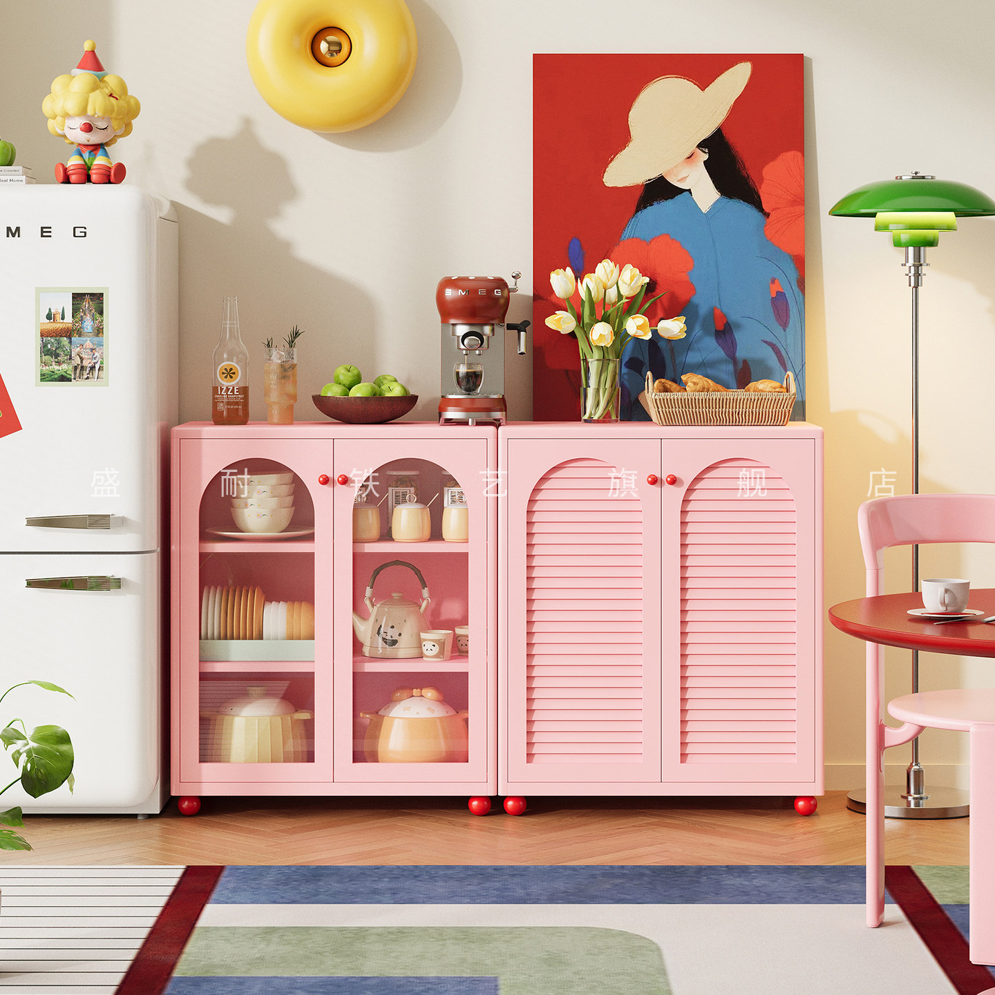 创意铁艺餐边柜适合放客厅的柜子金属收纳架储物柜咖啡柜零食边柜