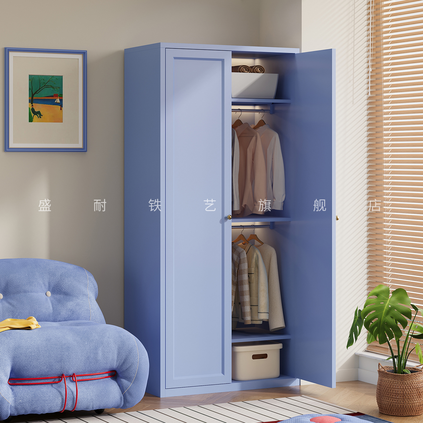 盛耐金属家用衣柜卧室靠墙收纳柜
