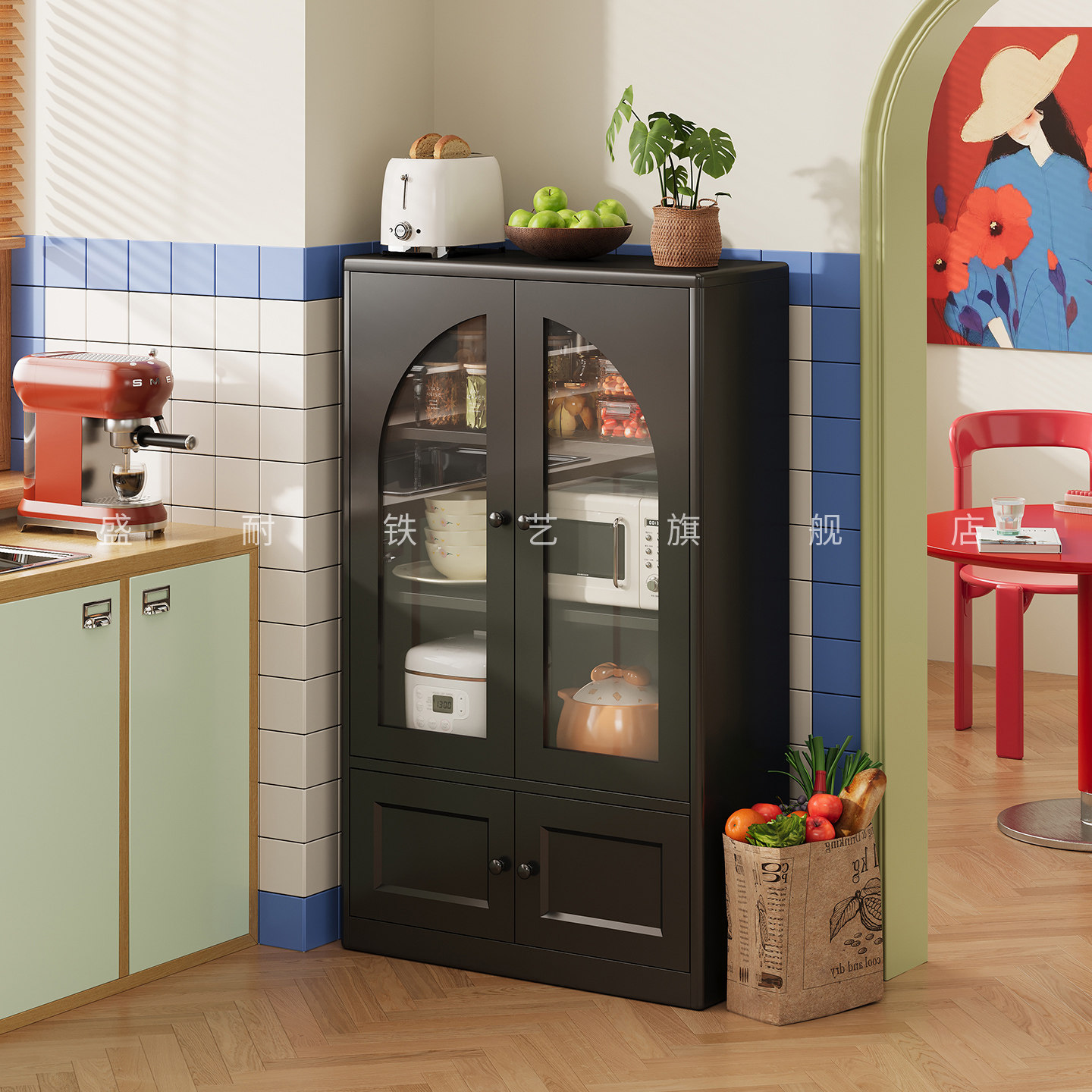 创意新款金属餐边柜多功能收纳客厅边柜置物柜橱柜家用厨房置物柜