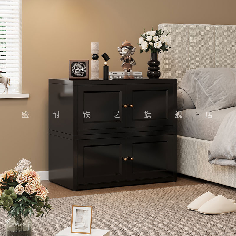 法式复古黑色钢制组合模块书柜