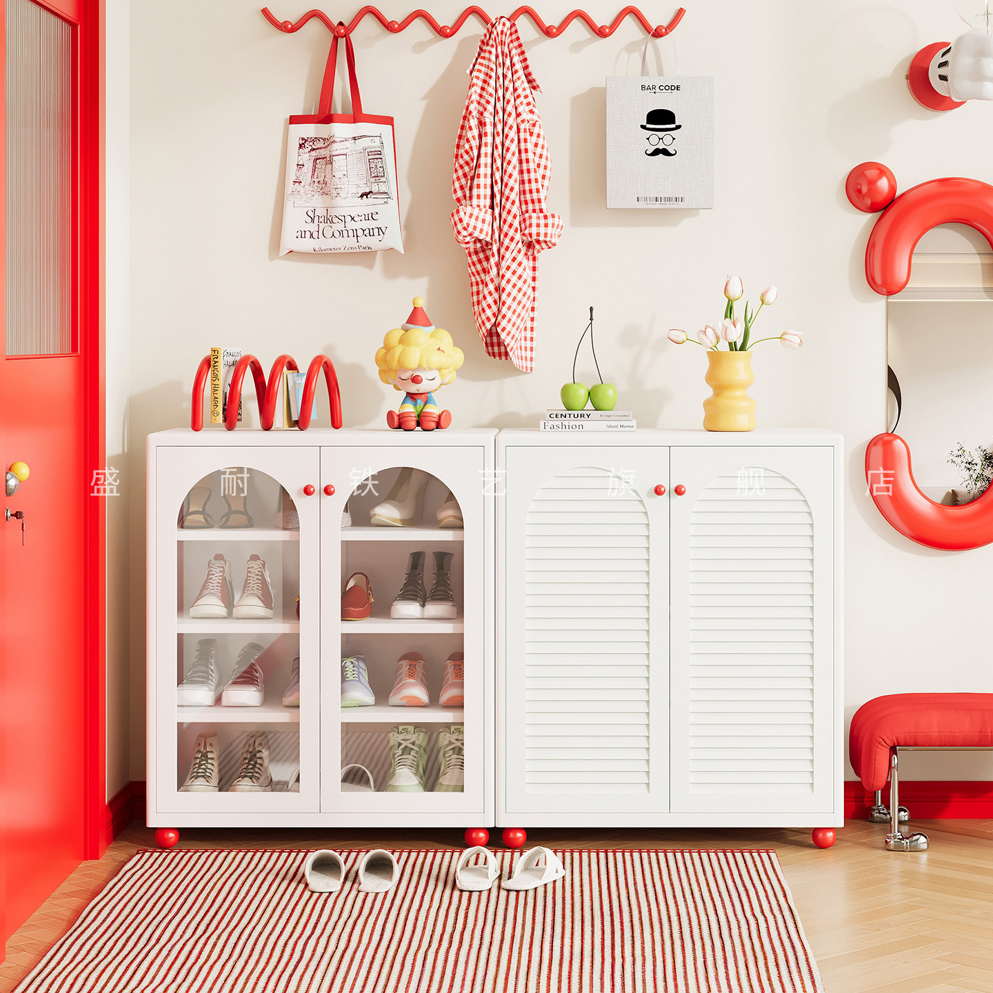 小户型家用钢制鞋柜户外门口多层置物柜大容量防尘带门鞋架储物柜