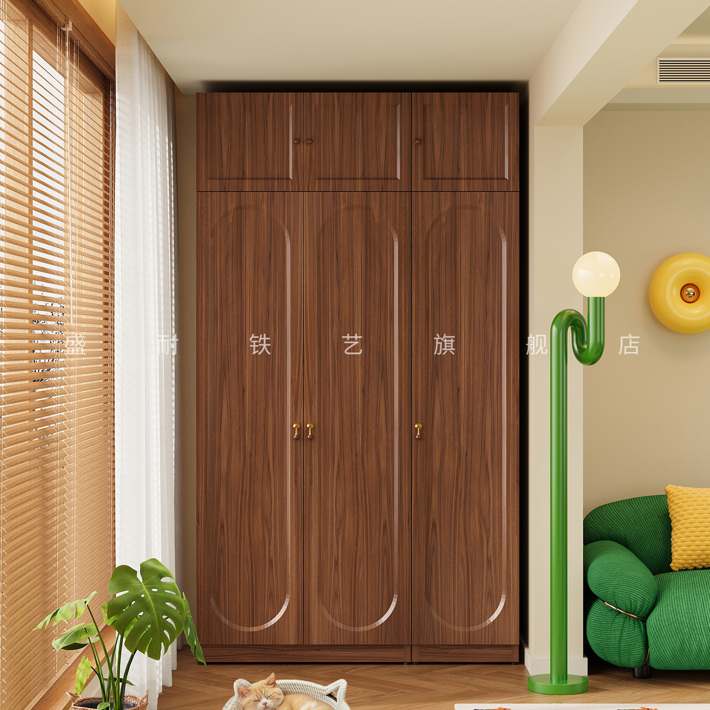 中古风阳台钢制木纹衣柜金属柜