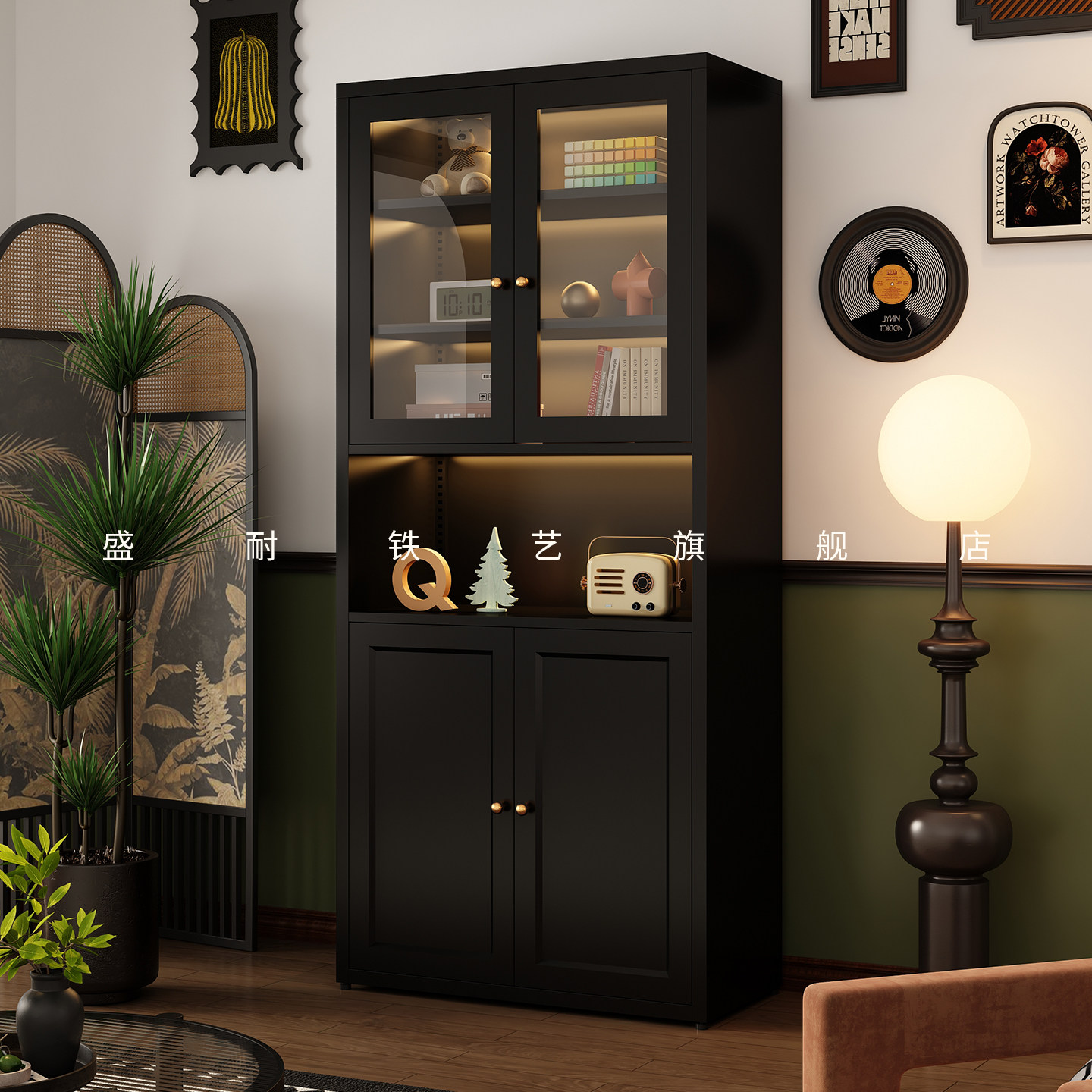 法式复古风书柜书架储物柜儿童玩具收纳柜飘窗卧室带门组合置物柜