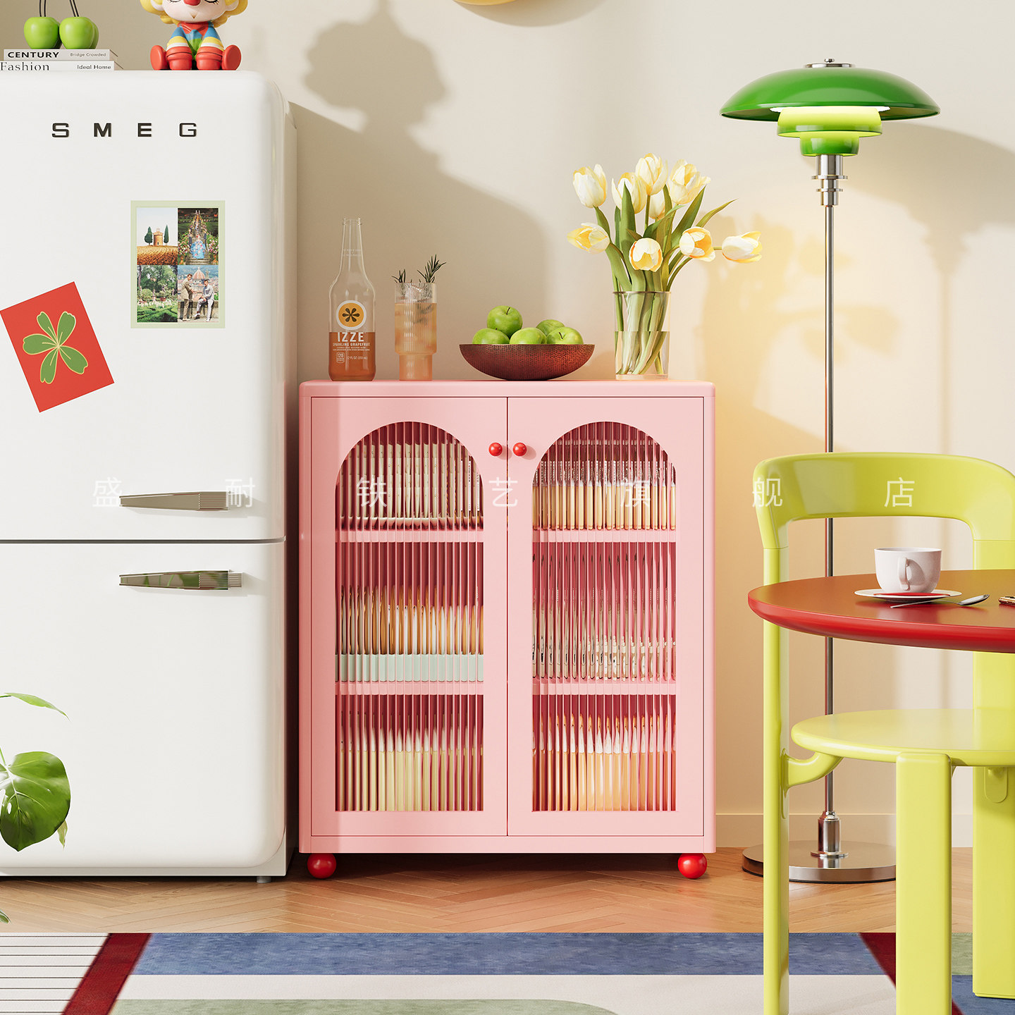 多功能金属餐边柜客厅咖啡柜靠墙一体储物柜小户型家用铁艺置物架