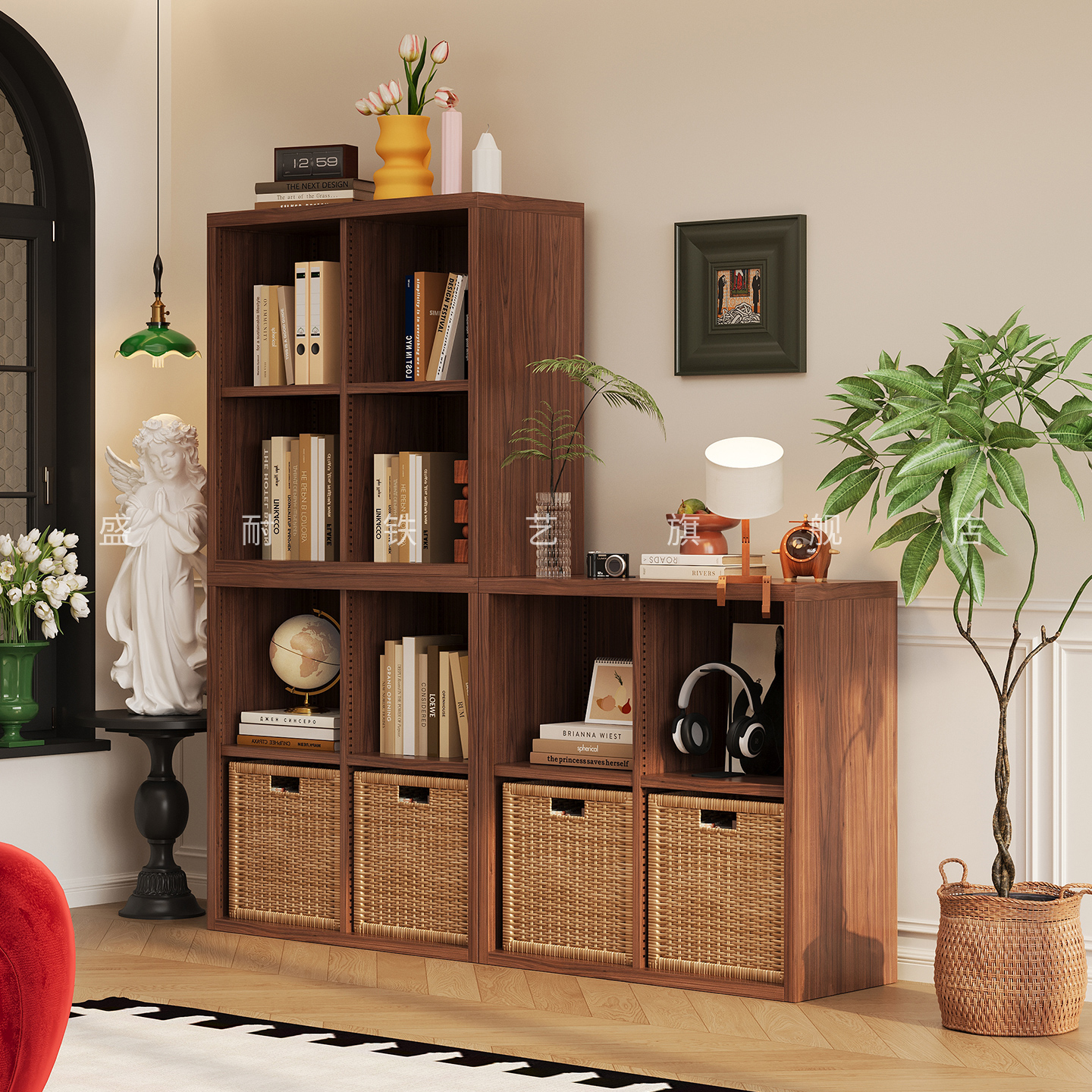 盛耐中古风卡莱克钢制书架格子柜