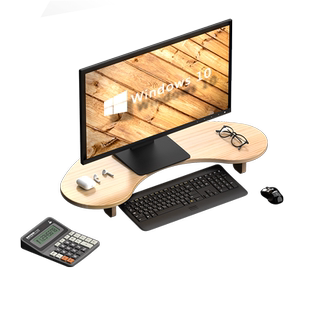 实木弧形显示器增高架电脑支架三角办公桌键盘收纳置物架台式木质