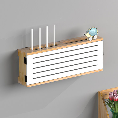 路由器收纳盒实木免打孔置物架