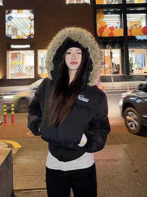 美式冬季短款毛领羽绒棉服女2025新款收腰显瘦高级感棉衣棉袄外套