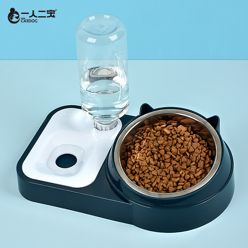 速发猫碗狗碗双碗自动饮水猫食盆猫咪碗狗盆喝水一体用品大全