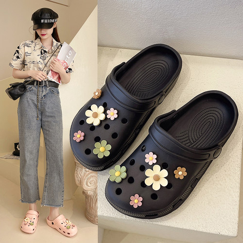 花朵洞洞鞋女外防滑包头新款时尚