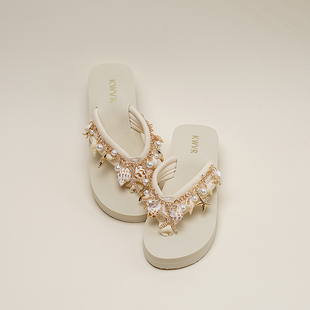 海边沙滩防滑夹脚拖鞋 高跟凉拖鞋 夏外穿2025新款 仙女风人字拖女款