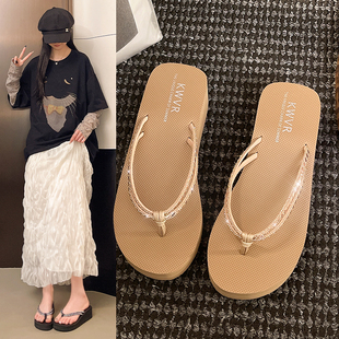 带钻凉鞋女2026夏季外穿时尚人字拖沙滩鞋夹拖凉拖鞋坡跟显白厚底