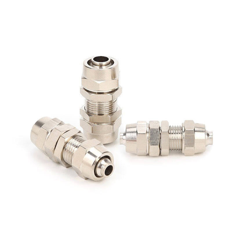 鑫官铜镀镍隔板锁母气动元件气管接头穿板快拧串板直通接头KL-PM