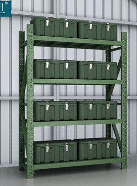 知旦钢制货架ZD7543中型仓储货架工厂车间置物架军绿色150*50*200