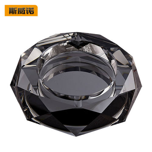 斯威诺K-1255水晶玻璃烟灰缸酒店会议室KTV八角烟缸18CM电镀黑色