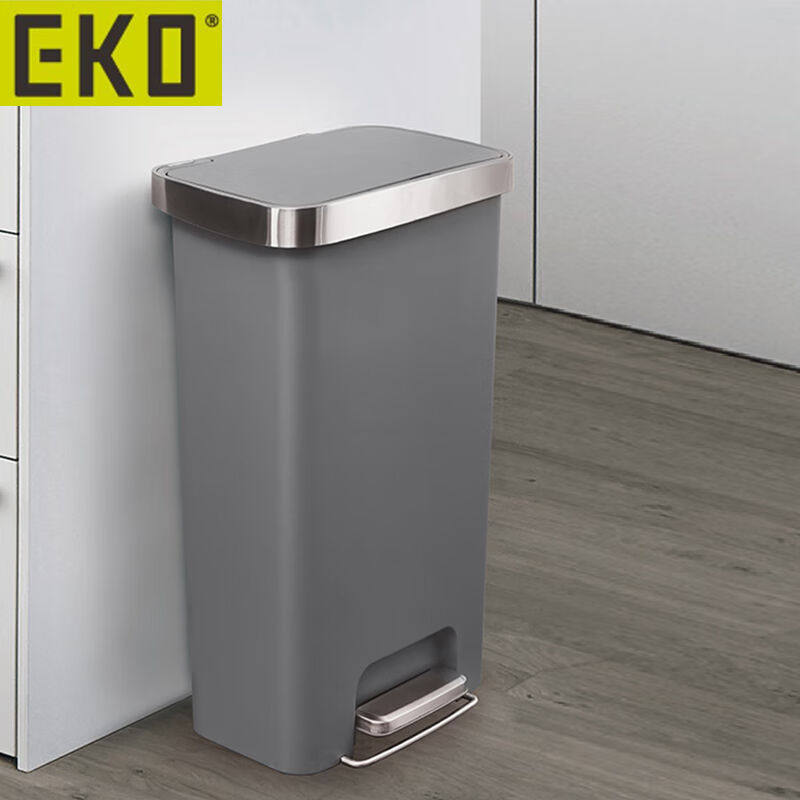 EKO脚踏垃圾桶脚踩开盖桶超市医院办公商用大容量垃圾桶冰原灰EK6