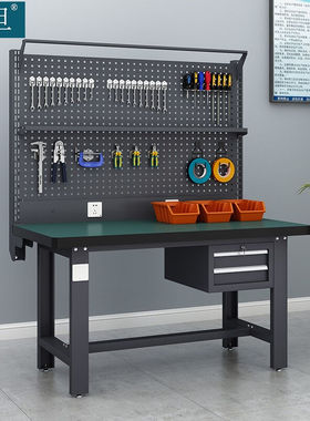 知旦灰色工作台ZD7126实验桌维修台吊二抽双挂板带棚板灯架1.5米