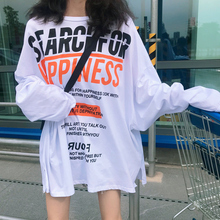 网红中长款 宽松bf慵懒风长袖 t恤女ins超火港风 衣服2019新品 春秋季