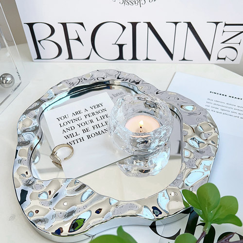 ins首饰品拍摄道具银色镜面托盘