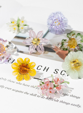 琉璃花戒指复古仙女风闺蜜纯手工淄博琉璃网红送礼潮流小众高级感