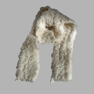 羊羔毛女士韩系长围巾白色黄色蓝色灰色手工流浪风INS保暖围巾冬