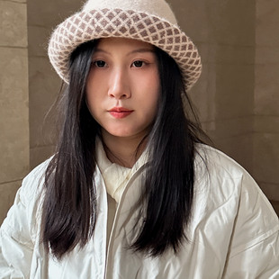 兔毛精致卷边小礼帽女士优雅精致妈妈款中老年盆帽秋冬保暖圆顶帽