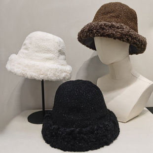 设计师款白色咖色羊毛保暖渔夫帽盆帽显脸小精致小香风高级感帽子