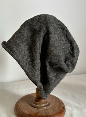 亚麻针织堆堆帽冷帽套头帽夏季透气密度高日系女士蓝色深灰色白色