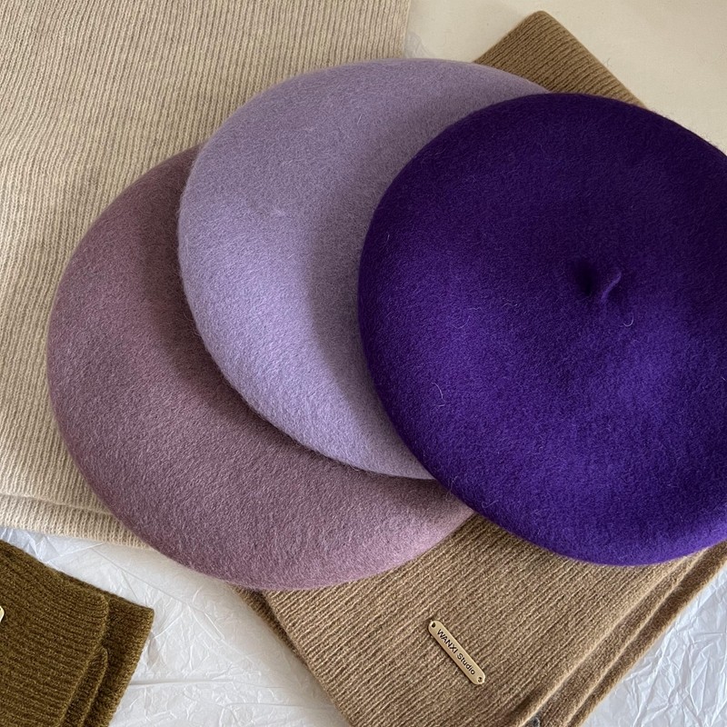 紫色羊毛贝雷帽冬季法式复古小众蓓蕾帽造型帽休闲女士洋气韩版,服饰配件/皮带/帽子/围巾,帽子,淘宝优惠券,粉丝福利购,淘宝优惠卷
