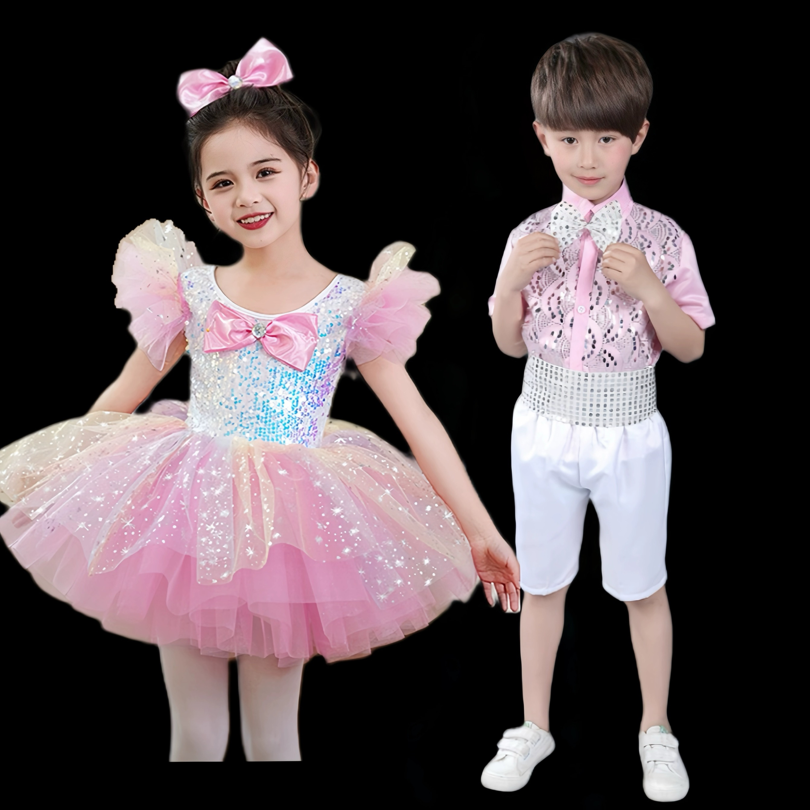 六一儿童演出服蓬蓬裙幼儿园舞蹈表演女童可爱粉色公主裙亮片纱裙