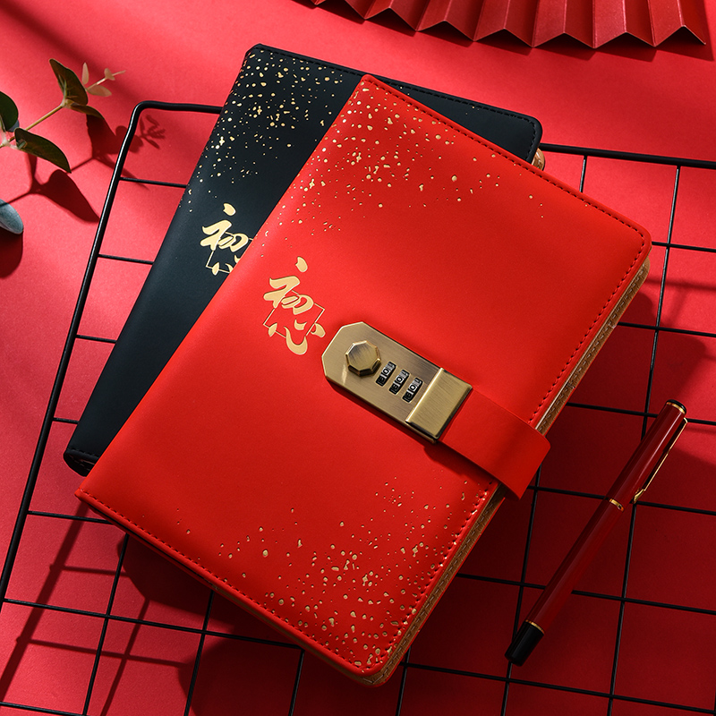 卡诺卡PU记事本A5烫金密码本