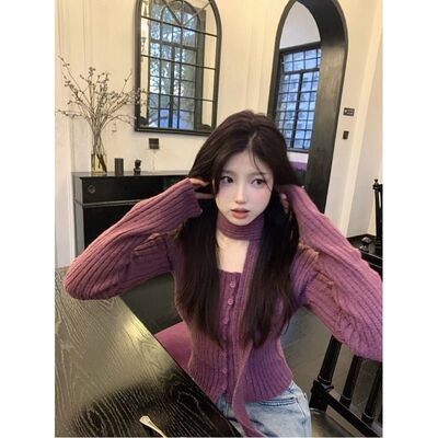 范智乔 纯欲辣妹修身显瘦针织衫女秋冬方领百搭打底内搭毛衣上衣