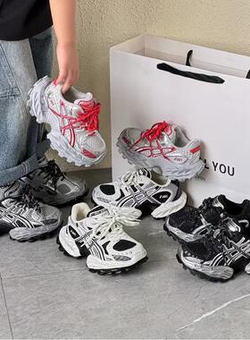 亲子鞋炸街儿童老爹鞋轻便透气男女童运动鞋春秋中大童脏脏跑鞋潮