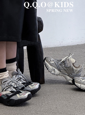 鳄鱼儿童做旧老爹鞋春中大童炫酷潮男童炸街软底运动鞋女童跑步鞋
