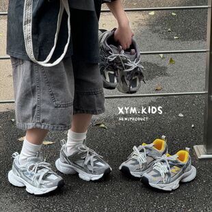 亲子新款 男童鞋 双系带复古N字轻便女童透气老爹鞋 儿童单网运动鞋