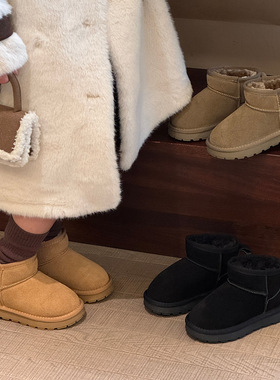 儿童真皮雪地靴冬季新款女童棉鞋加绒加厚防水防滑男童短靴大棉靴