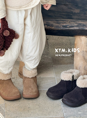儿童韩版羊羔毛雪地靴冬季新款防滑加绒加厚短靴女童保暖公主棉鞋