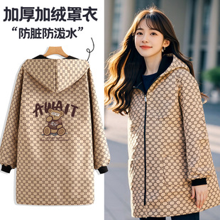 加绒加厚保暖外套防污大褂日韩风工作服餐饮外穿工作服厨房女罩衣