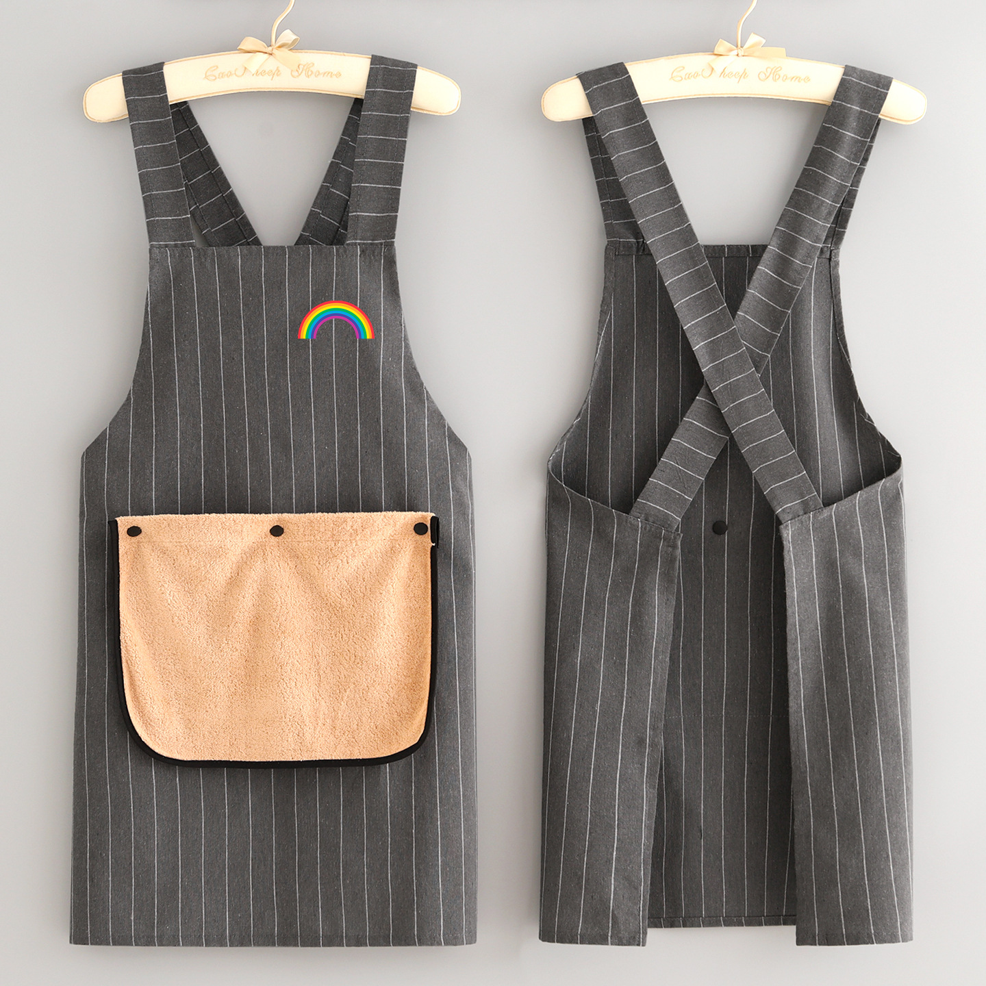 棉布厨房围裙家用做饭防污耐脏餐饮酒店服务员围腰工作服定制印字